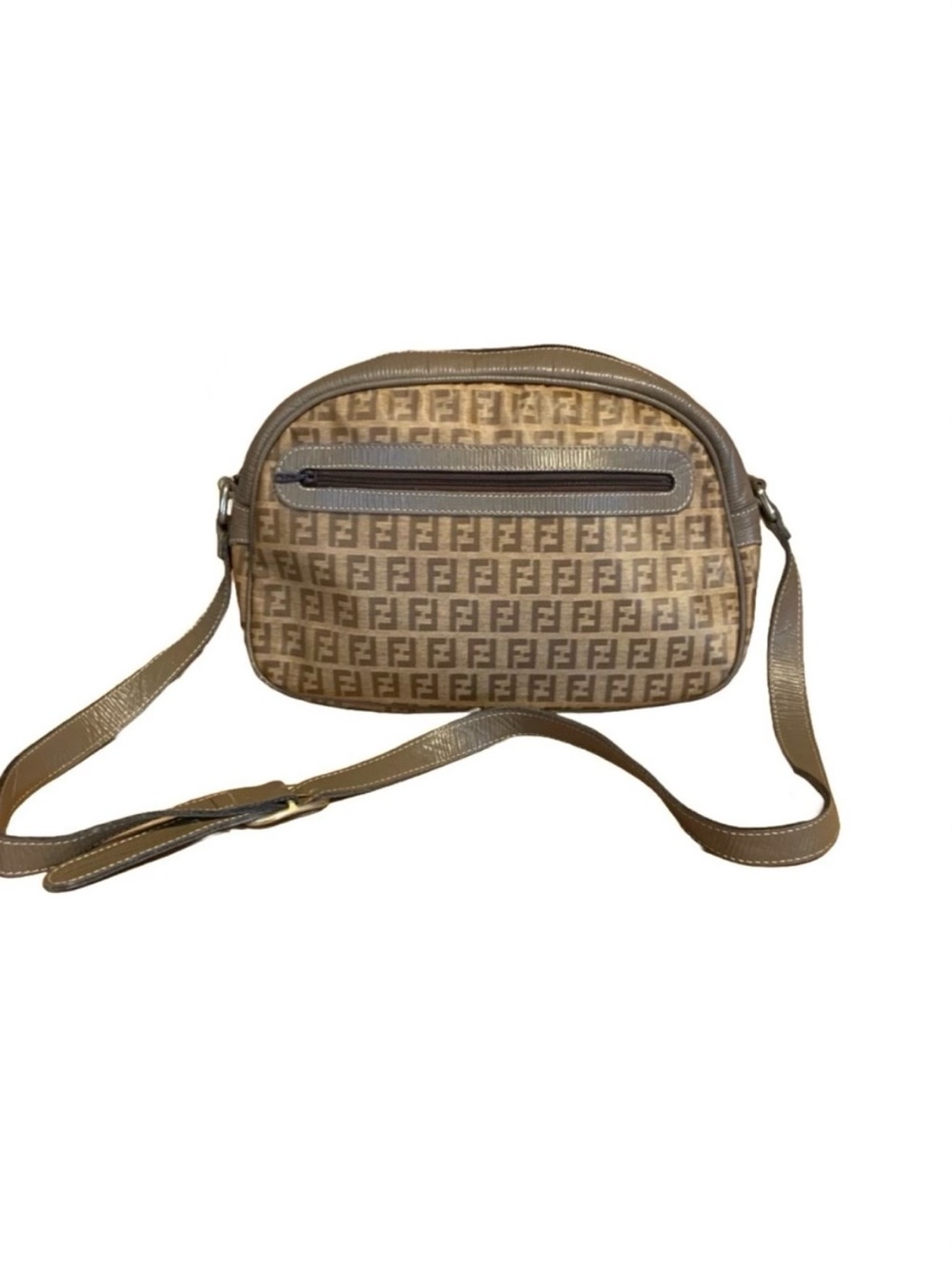 VINTAGE 1990'S FENDI ZUCCHINO FF LOGO BROWN COATED CANVAS W/LEATHER TRIM BAG